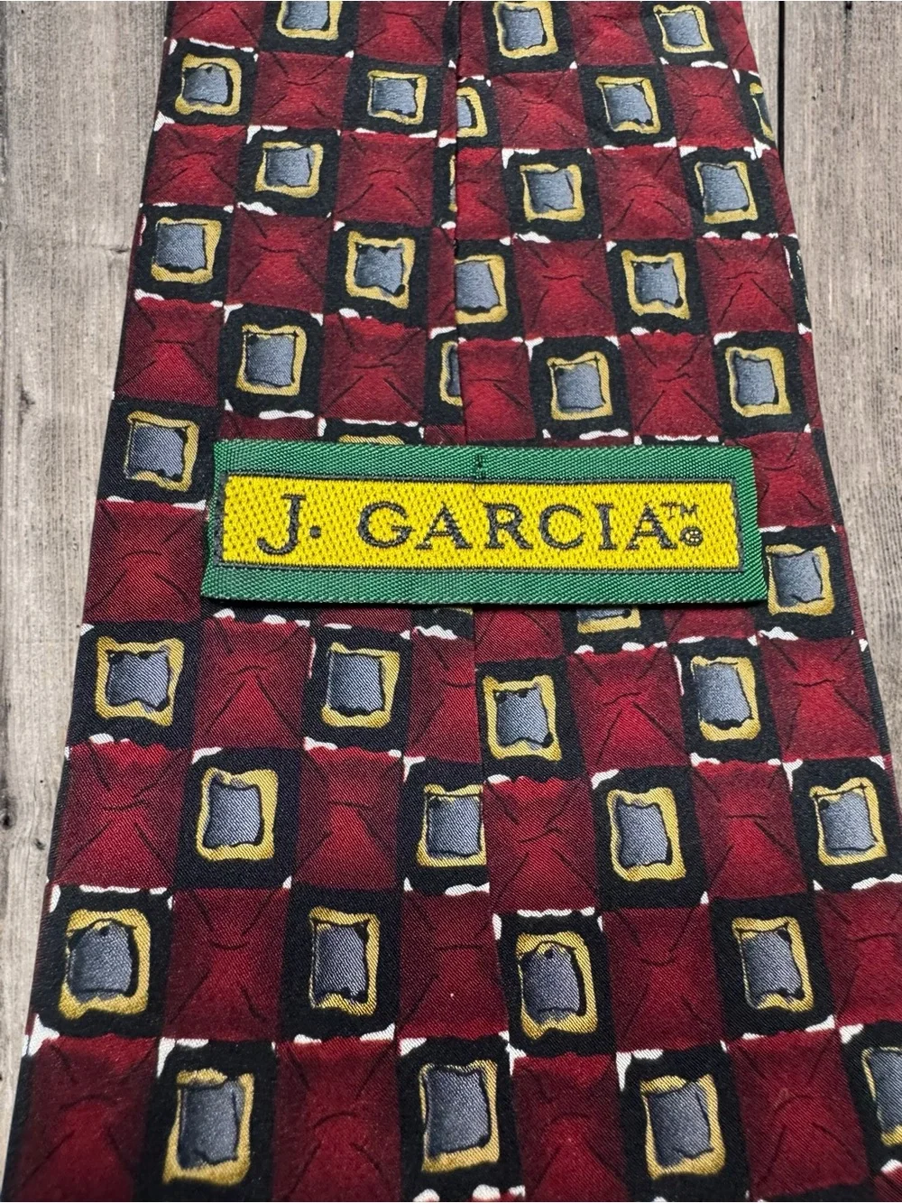 Vintage 1996 J. Garcia Burgundy Geometric 100% Silk Tie